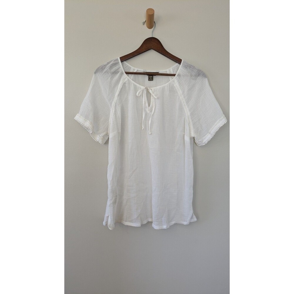 Tommy Bahama Womens Gauzy Top Sheer Cotton Lightweight Beachy Boho Coastal